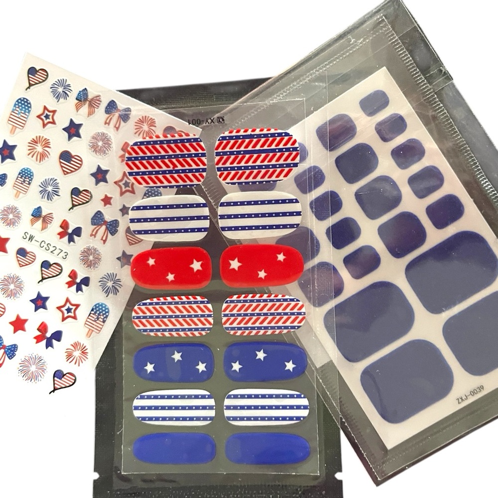 Patriotic Nail Wraps Set - Red, White, and Blue